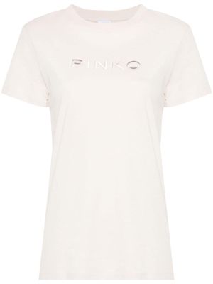 PINKO logo-embroidered cotton T-shirt - Neutrals