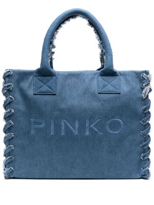 PINKO logo-embroidered denim beach bag - Blue