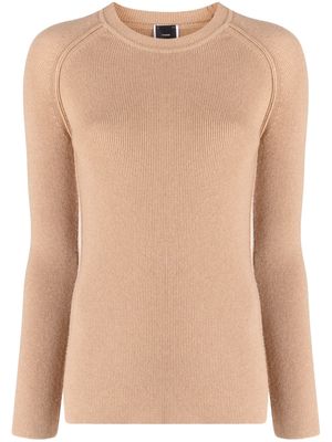 PINKO logo-plaque ribbed-knit jumper - Brown