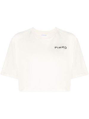 PINKO logo-print cropped T-shirt - Neutrals