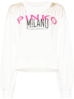 PINKO logo-print crystal-embellished sweatshirt - White
