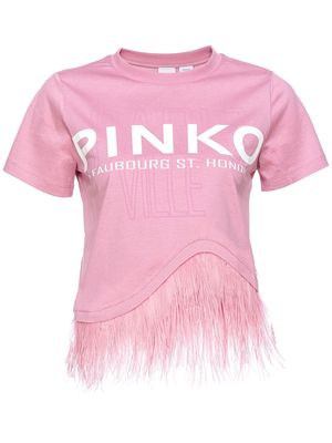 PINKO logo-print feather-detail T-shirt
