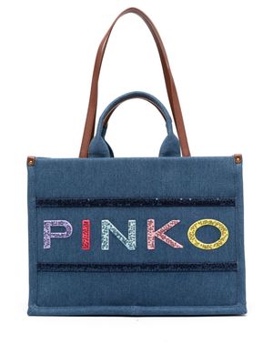 PINKO logo-sequinned tote bag - Blue