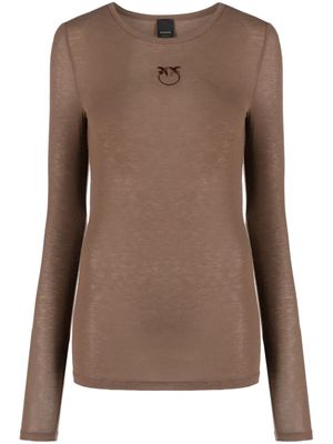 PINKO Love Birds-embroidered cashmere-blend T-shirt - Brown