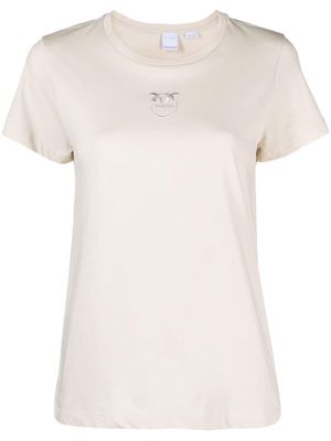 PINKO Love Birds-embroidered cotton T-shirt - White