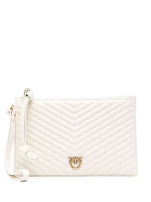 PINKO Love Birds-plaque quilted clutch bag - White