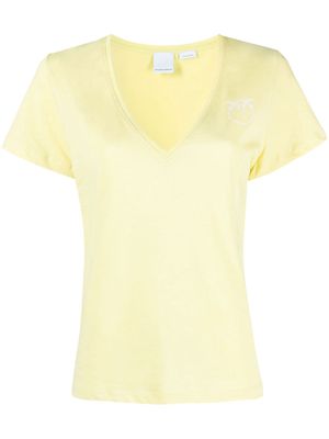 PINKO Love Birds-print cotton T-shirt - Yellow