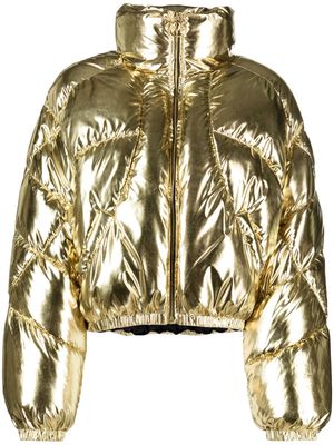 PINKO metallic high-neck puffer jacket - Gold