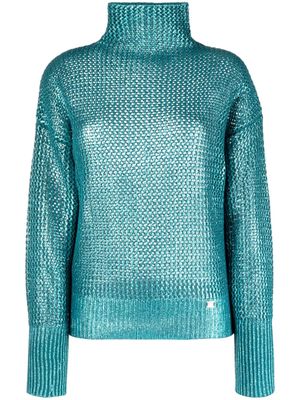 PINKO metallic open-knit roll-neck jumper - Blue