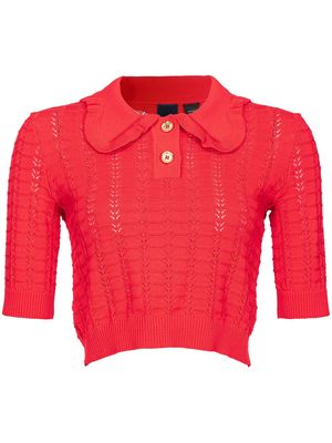 PINKO pointelle-knit cropped polo top - Red
