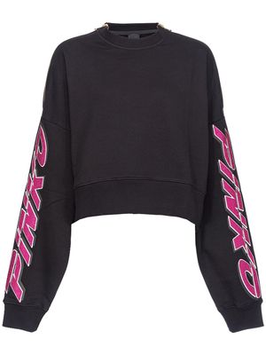 PINKO rhinestone-embellished cropped sweatshirt - Black
