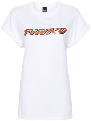PINKO rhinestone-logo cotton T-shirt - White