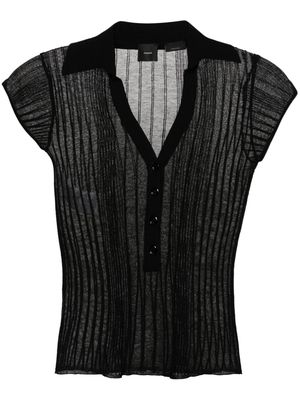 PINKO ribbed-knit sheer polo shirt - Black