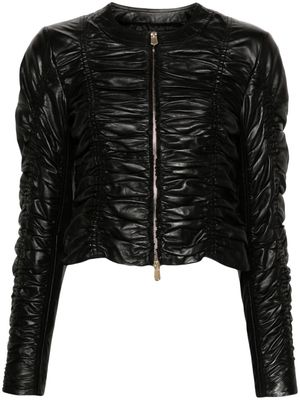 PINKO ruched leather jacket - Black