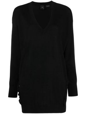 PINKO ruffle-detail V-neck wool jumper - Black
