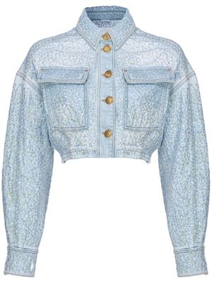 PINKO sequin-embellished cropped denim jacket - Blue