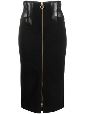 PINKO tulle-inserts zip-up midi skirt - Black