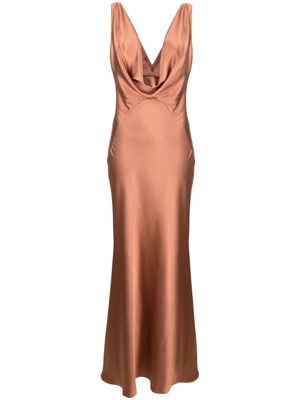 PINKO V-neck satin-finish dress - Brown