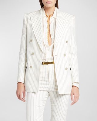 Pinstripe Double-Breasted Blazer Jacket