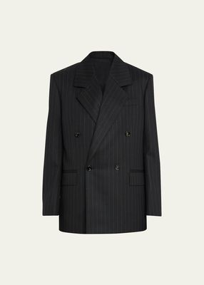 Pinstripe Double-Breasted Boxy Classic Wool Jacket