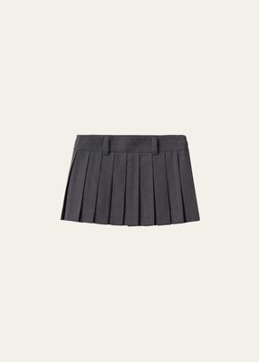 Pinstripe Low-Waist Pleated Wool Mini Skirt