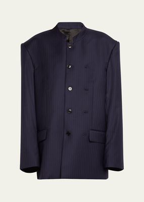 Pinstripe Mao Oversized Wool Jacket