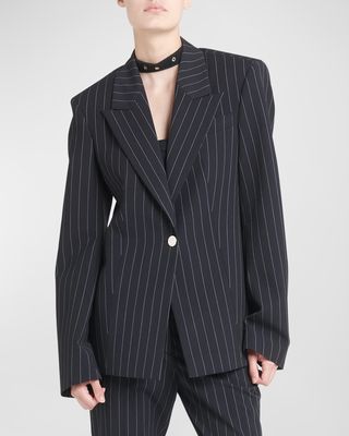 Pinstripe Single-Breasted Blazer Jacket