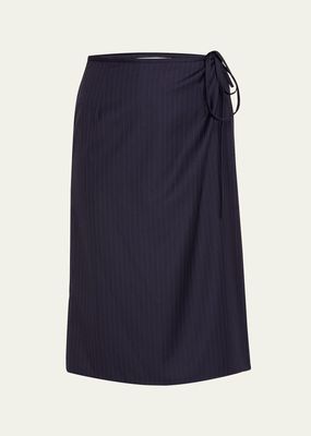 Pinstripe Tailoring Wool Wrap Skirt