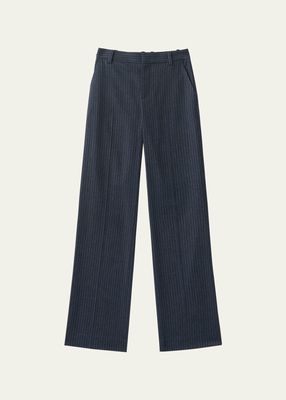 Pinstripe Wool-Blend Flannel Trousers