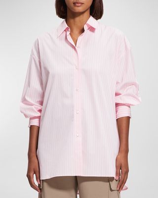 Pinstriped Cotton Oversized Button-Front Shirt