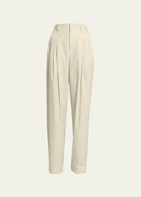 Pintuck Straight Leg Technical Cotton Trousers