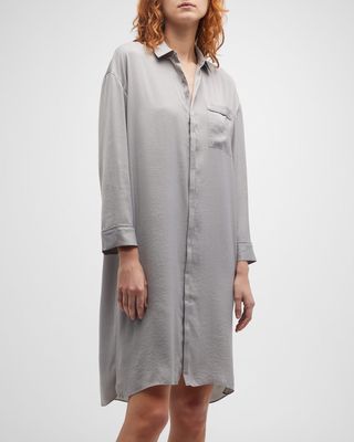 Piped Button-Down Washed Satin Nightshirt