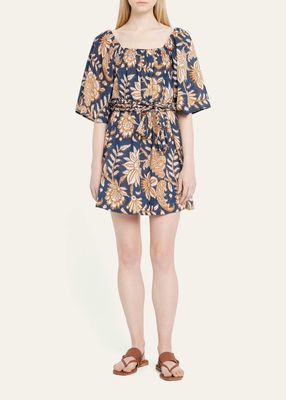 Piper Floral-Print Belted Short Dress