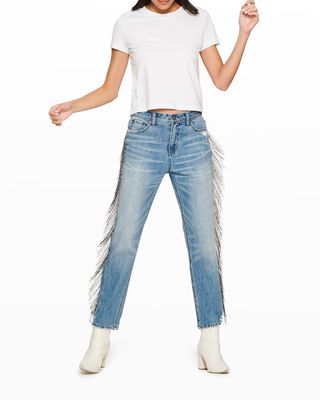 Piper High-Rise Straight Jeans w/ Chain Fringe