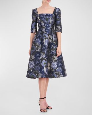 Piper Pleated Floral Jacquard Midi Dress