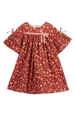Pippa & Julie Kids' Autumn Floral Bell-Sleeve Dress in Rust