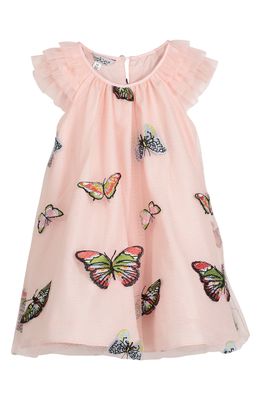 Pippa & Julie Kids' Butterfly Embroidered Swing Dress in Peach