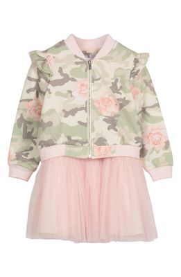 Pippa & Julie Kids' Dress & Camouflage Jacket Set in Pink/Multi