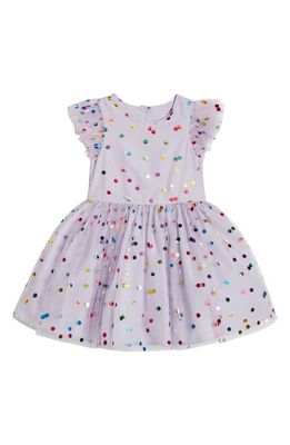 Pippa & Julie Kids' Rainbow Foil Dot Fit & Flare Dress in Lilac