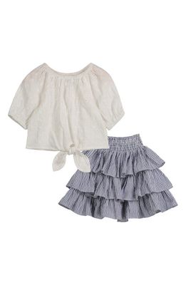 Pippa & Julie Tie Front Top & Ruffle Skirt Set in Blue