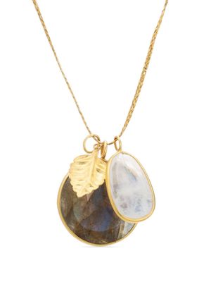 PIPPA SMALL 18kt yellow gold Leaf Amulet tourmaline and labradorite necklace
