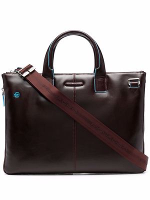 PIQUADRO logo leather briefcase - Brown