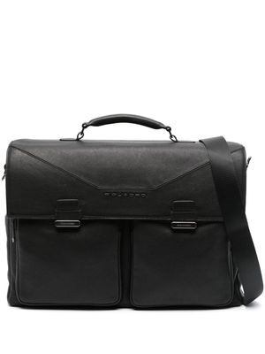 PIQUADRO logo-lettering laptop leather briefcase - Black