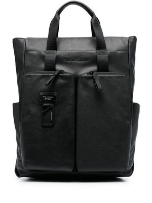 PIQUADRO logo-lettering leather backpack - Black