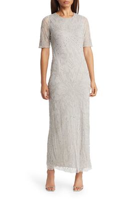 Pisarro Nights Embellished Chiffon Gown in Silver