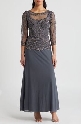 Pisarro Nights Pisaro Nights Beaded Mesh Mock Two-Piece Gown in Smoke 