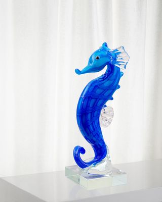 Pisces Art Glass Sea Horse Sculpture - 4" x 3.25" x 8.25"