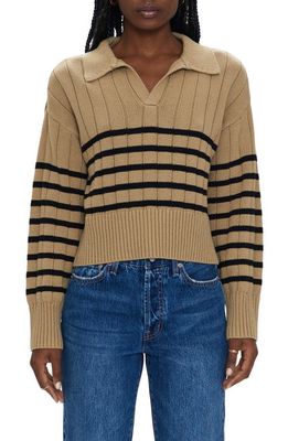 Pistola Arlo Stripe Cotton Polo Sweater in Tan Noir Stripe