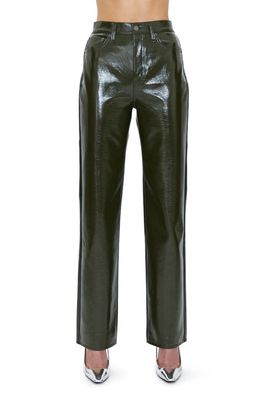 Pistola Cassie Super High Waist Straight Leg Faux Leather Pants in Olive Vinyl
