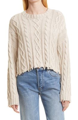 Pistola Eva Cable Knit Frayed Edge Cotton Sweater in Dove Cable